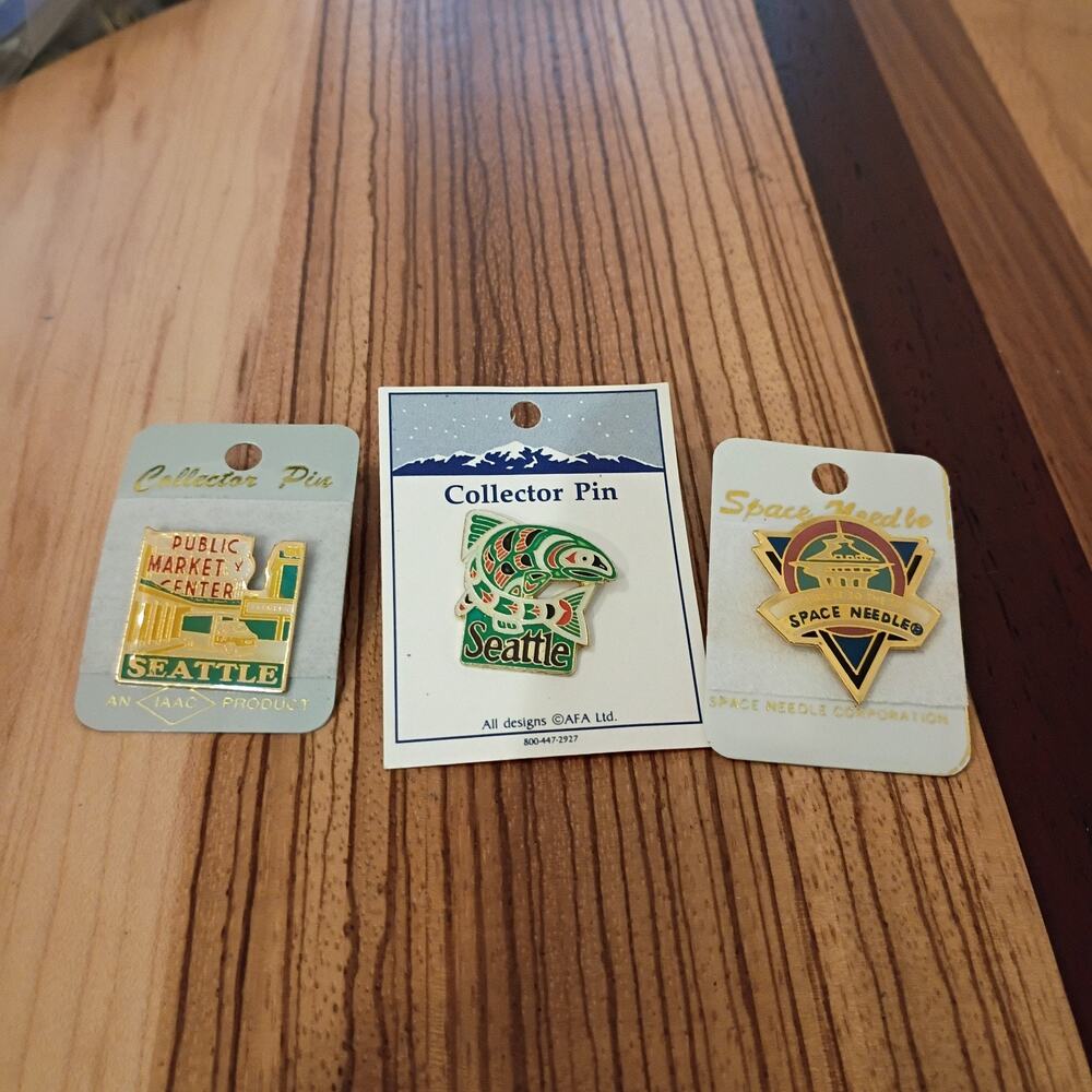 Seattle Washington Pins Lot of 3 Space Needle Public Market Center Salmon